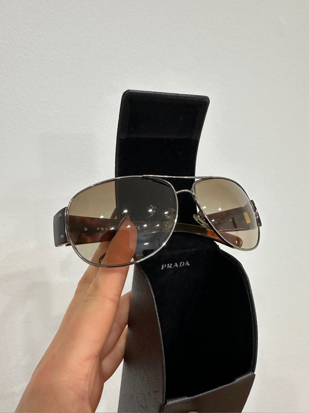 Prada Aviator Sunglasses with Brown Gradient Lenses and Silver Frame